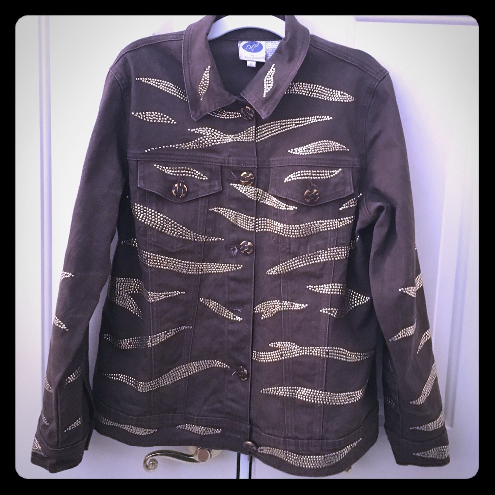 Women Diane Gilman Brown Denim Rhinestone Jacket